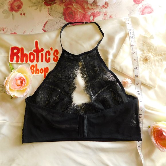 Sparkly Bedazzled Mesh Lace Halter Bralette - Picture 2 of 4